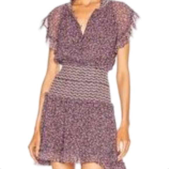 Jonathan Simkhai Serena Floral Mini Dress Size 4 Silk Burgandy and Navy - Picture 8 of 10